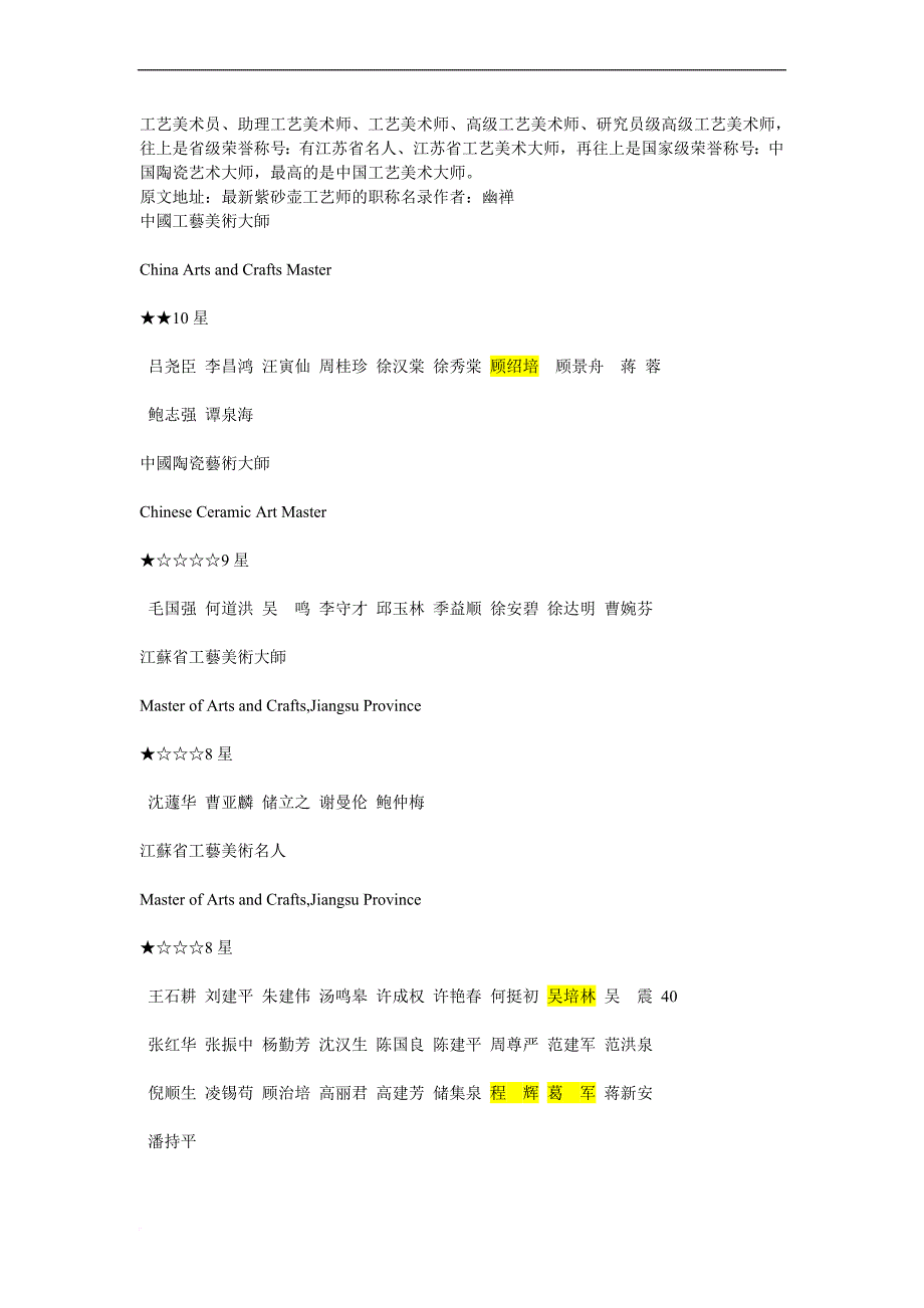 最新紫砂壶工艺师的职称名录.doc
