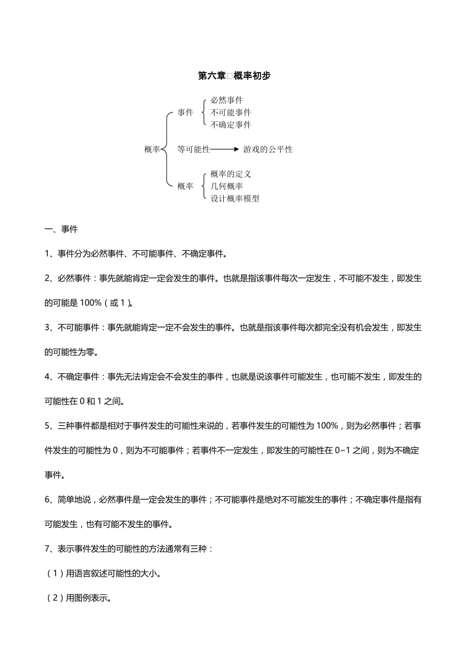 2019北师大版七年级数学下册知识点归纳第六章概率初步