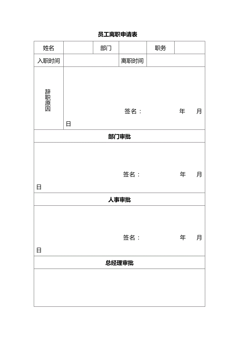 1419编号员工离职申请表模板免费离职申请免费模板