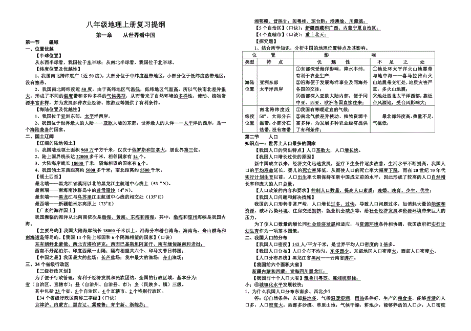 八年级上册地理复习提纲1