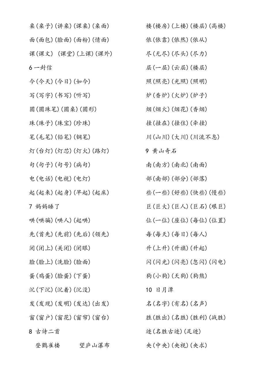 语文二年级上册生字表小学二年级语文书生字表