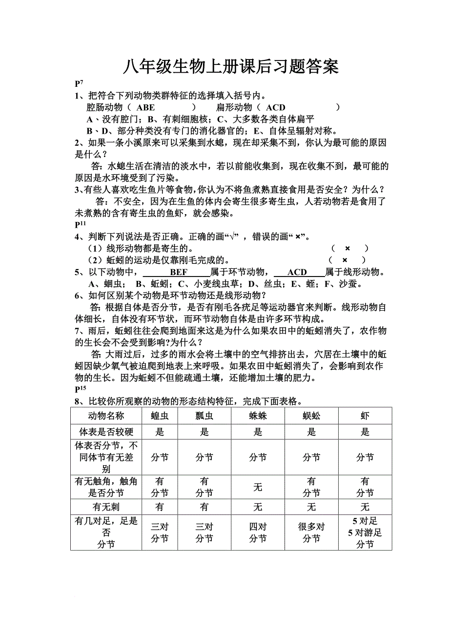 八年级生物上册课后习题答案doc