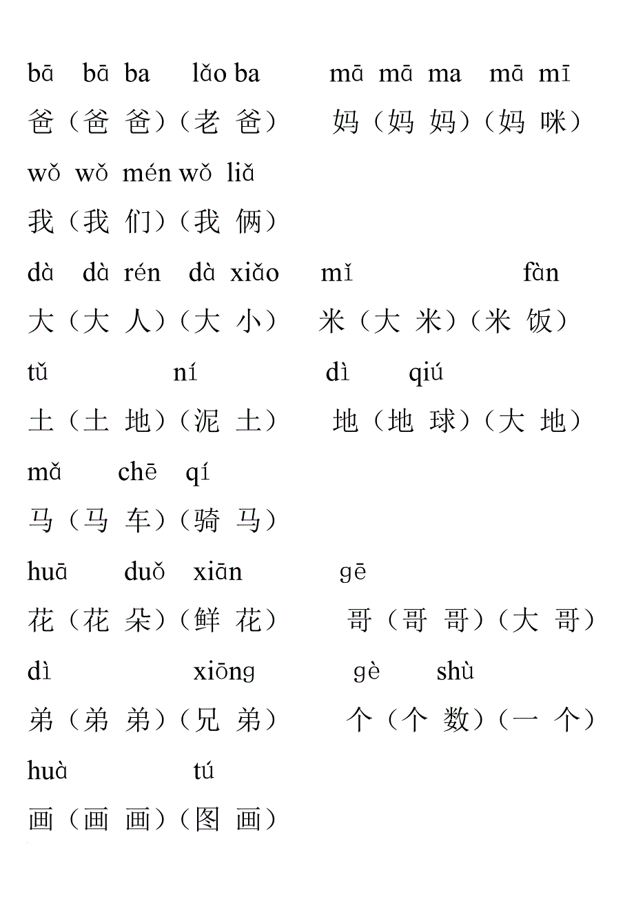 人教版小學一年級上冊帶拼音生字表組詞生字表一doc