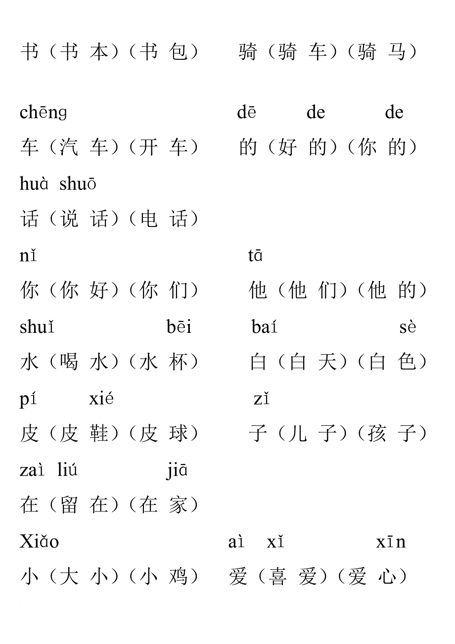 人教版小学一年级上册带拼音生字表组词生字表一doc