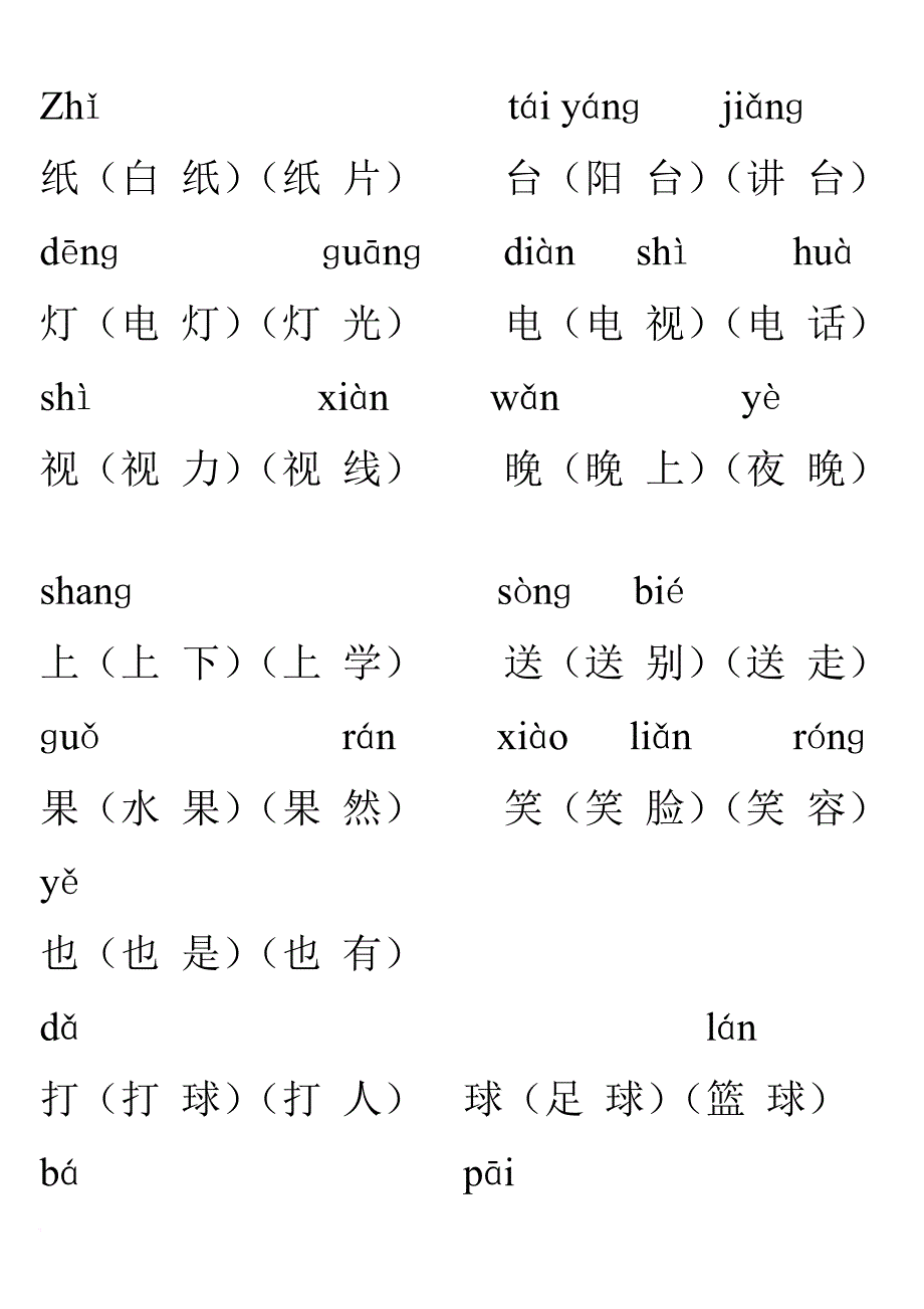 人教版小学一年级上册带拼音生字表组词生字表一doc