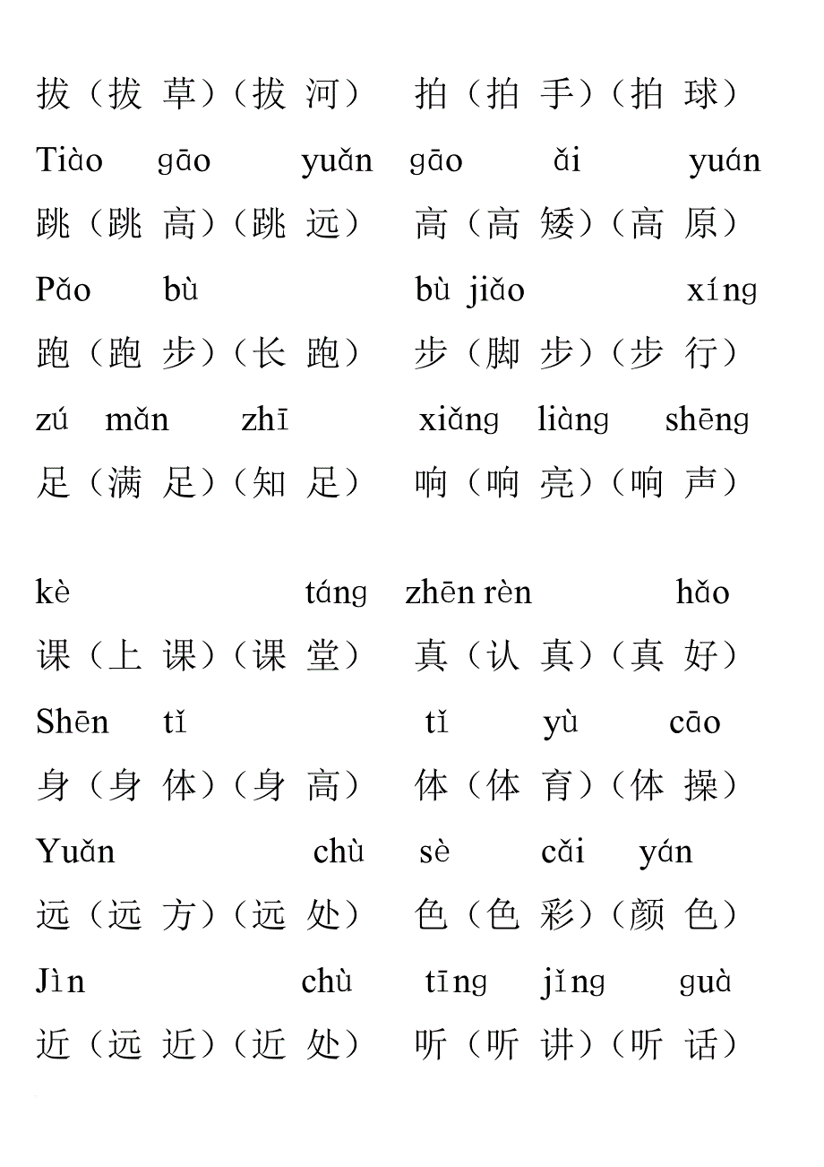 人教版小學一年級上冊帶拼音生字表組詞生字表一doc