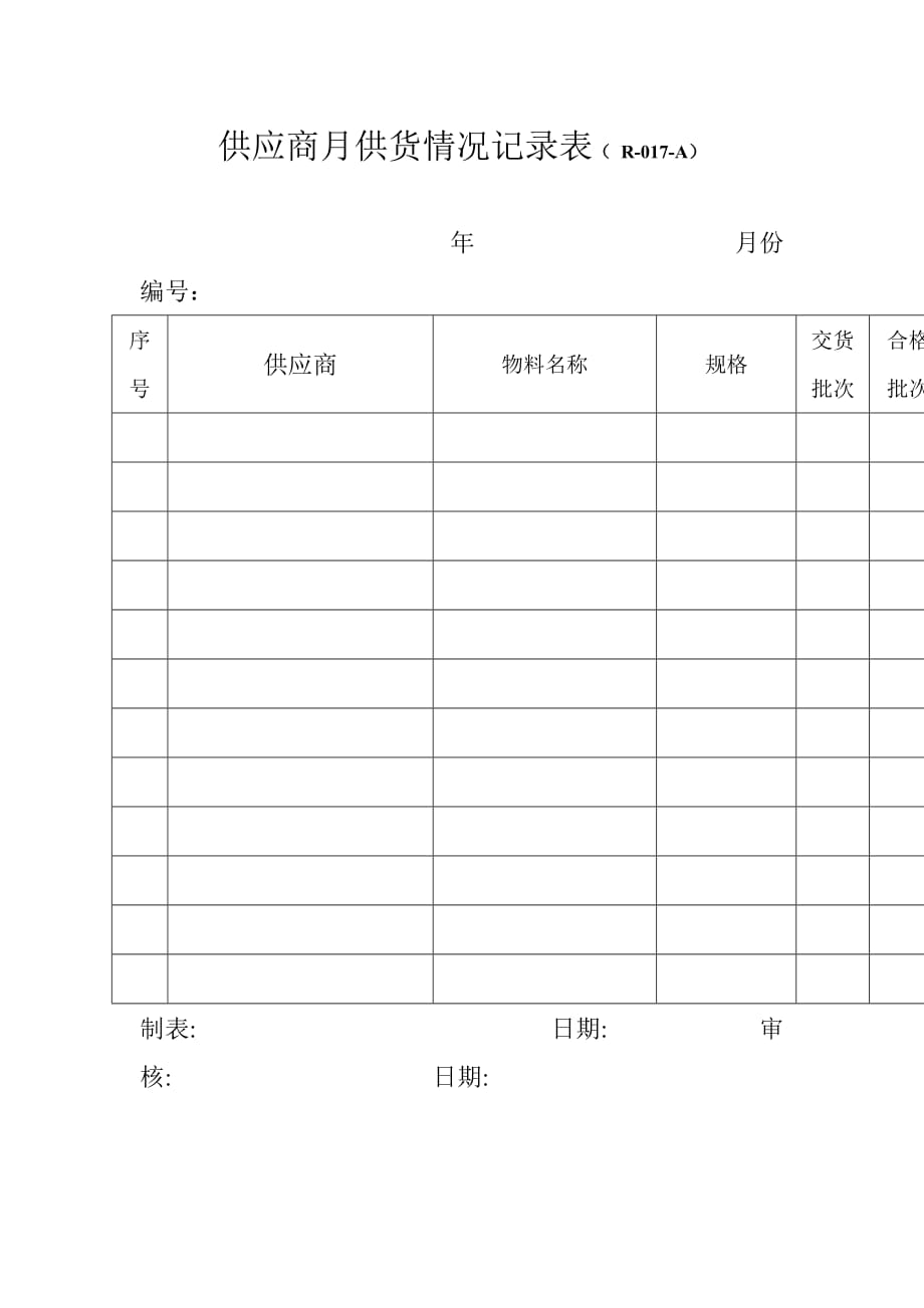 供應商管理供應商月供貨情況記錄表r