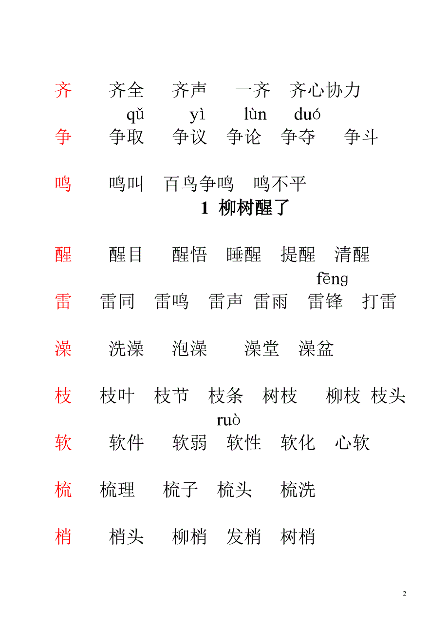 人教版小學語文一年級下冊生字表一組詞大全doc