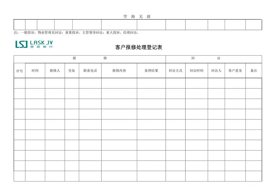 2020年整理客户投诉处理登记表doc