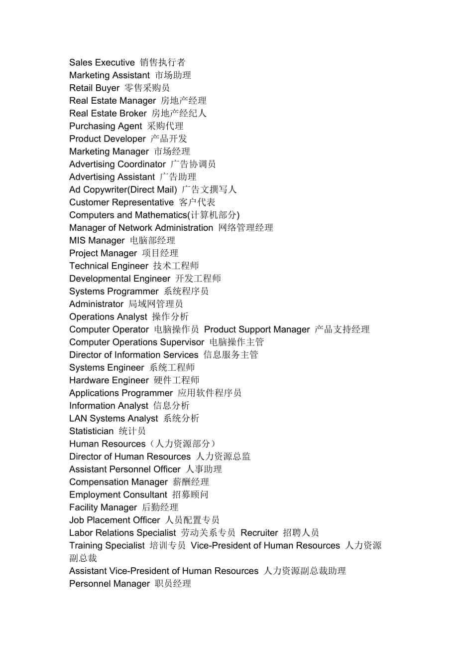 企業各職位英文縮寫